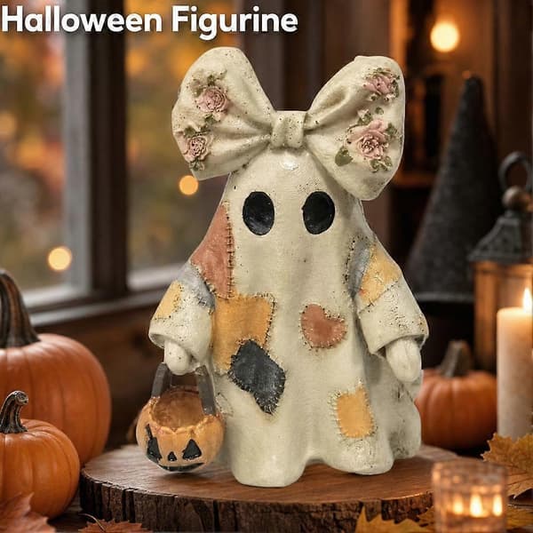 Patchwork Spøgelse Halloween Dekoration - Mini Resin Figur til Efterårsbordet 1pcs