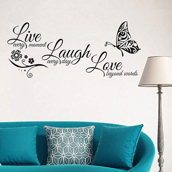 Live Love Laugh Set 3 Veggklistremer Motivasjonsklistremer for vegger Familie Inspirerende Veggklistremer med sitater (10,6x23 Svart)