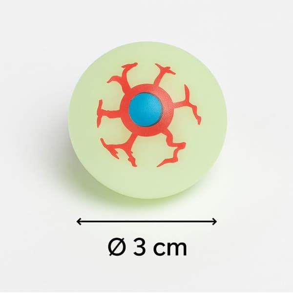 Sett med 6 selvlysende \"dummy\"-øyne til Halloween-dekorasjoner - Diameter 3 cm