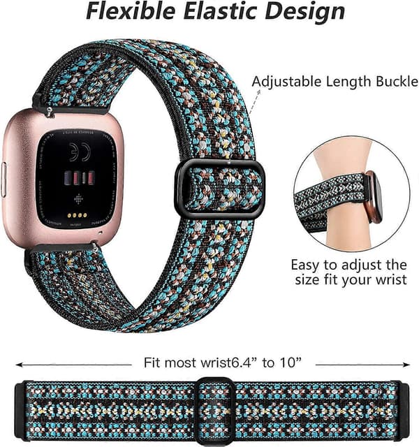 2-pack Kompatibel med Fitbit Versa Band/Fitbit Versa 2 Band Kvinnor Män, 2-pack Mjuk Nylon Justerbar Loop Ersättningsrem för Fitbit Versa 2/Versa