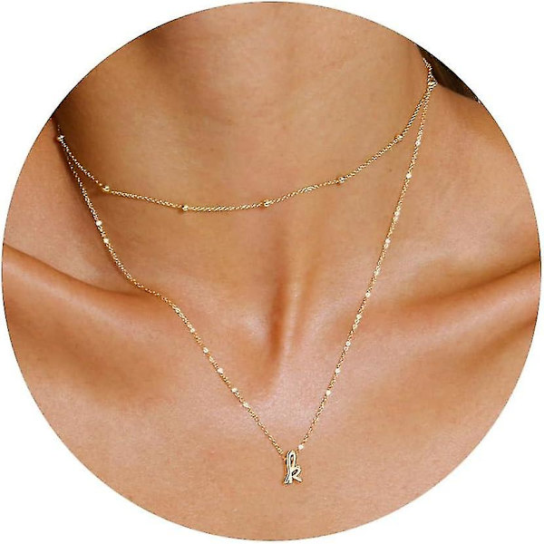 Lagdelt halskæde til kvinder, trendy, 14k forgyldt bogstav A-z vedhæng halskæde, lille halskæde, monogram, lagdelt initial (K)