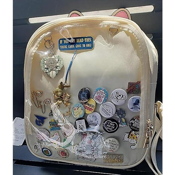 Laukku Reppu Lisäosalla Kissankorvat Pin Näyttö Reppu Keräilijä Laukku Anime Cosplayhin-Beige