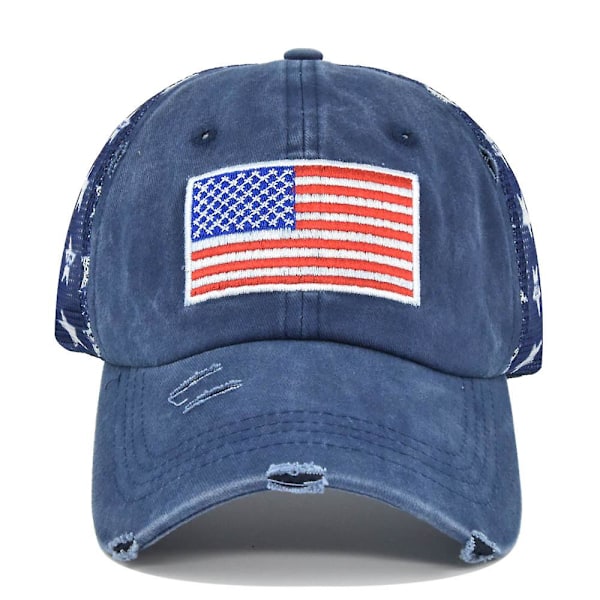 Tredimensionell broderad basebollkeps tvättad amerikansk flaggbroderi keps mesh keps femuddig stjärna mesh keps