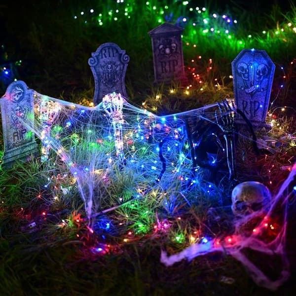 Lysende skjelett - MAXEE - Halloween - Grønn LED - 15m fjernkontroll - 5m kabel - 8 moduser hvit XXS
