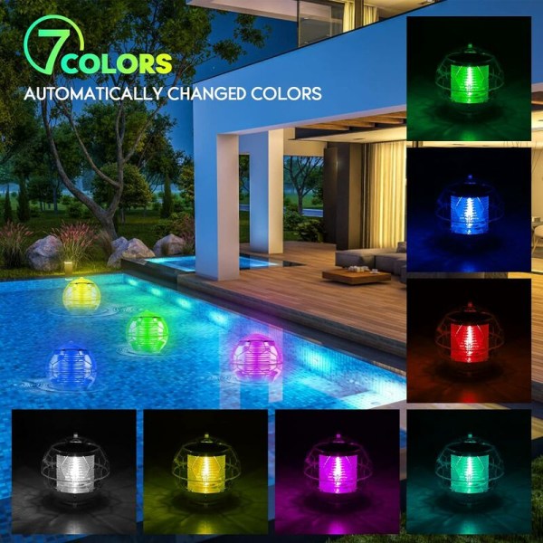 Soldriven poolljuslampa, färgskiftande flytande dammljus, vattentät hängande ljuskula för trädgårdspool, ABS-plastträd - DKSFJKL