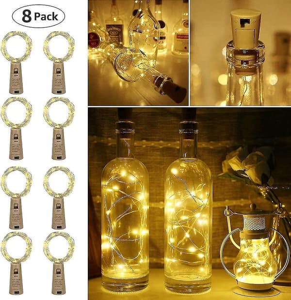Flaskelys, 20 LED-vinflaskefeelys, 8 stk 2m batteridrevne flaskefeelys, kobber