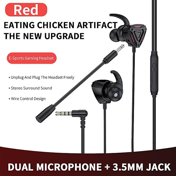 Dubbelmikrofon 3,5 mm gränssnitt In-ear trådbundet headset brusreducerande spelheadset headset djup bas Hifi stereo trådbundet spelheadset för Ps4 mobil