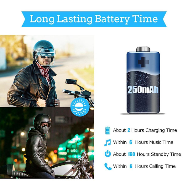 Motorcykelhjälm Headset Bluetooth V5.0 Trådlös Stereo Handsfree-högtalare Automatisk Svar Utomhus Cykling Hörlurar（Svart）