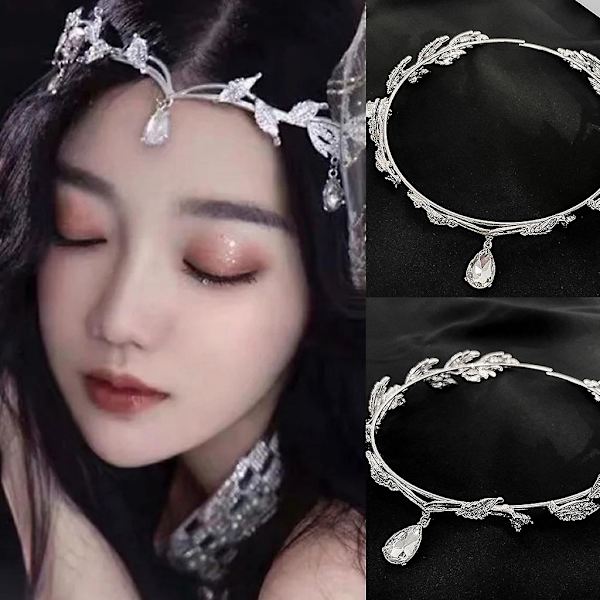 Bröllop Brud Pannband Tiara Huvudband Kristall Blad Hårband Fairy Smycken Krona