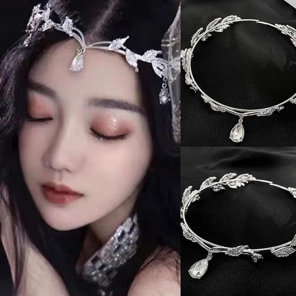Bryllup Brud Pannebånd Tiara Hodebånd Krystall Blad Hårbånd Fe Smykker Krone