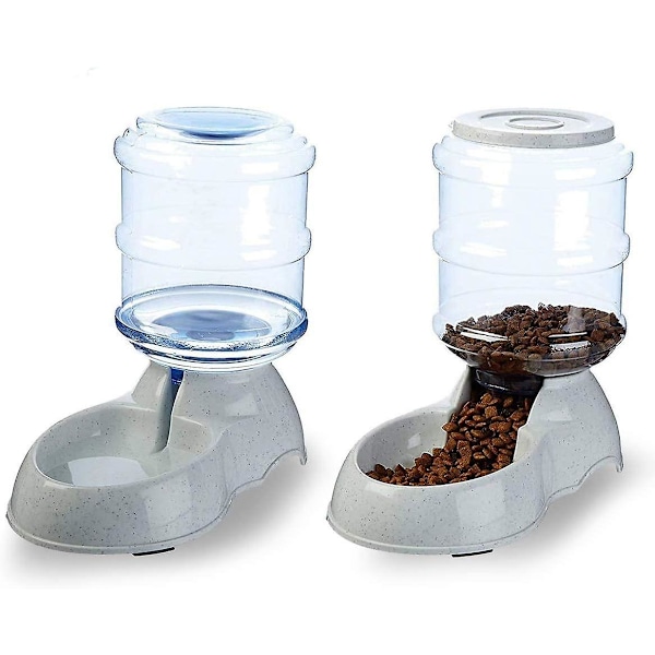 Automatisk foder- og vanddispenser til kæledyr - Foder- og vanddispenser sæt til hund, kat, kæledyr, foderbeholder 1 gallon og 3,7 vand