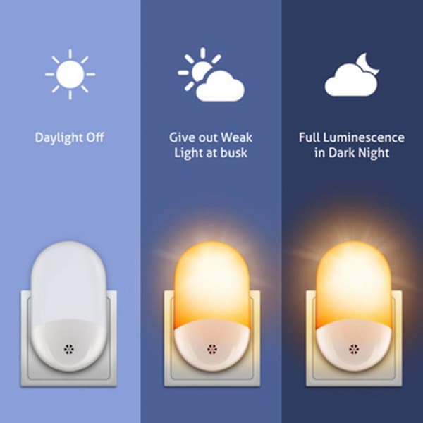 Dæmpbare LED-natlamper med skumrings-til-daggry-sensor, justerbar