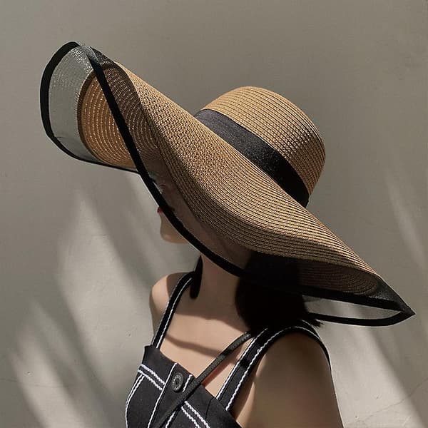 Dame Solhat Sommer UV Beskyttelse Halm Hat Sol Halm Hat Strand Cap Til Rejse Strand(Sort)