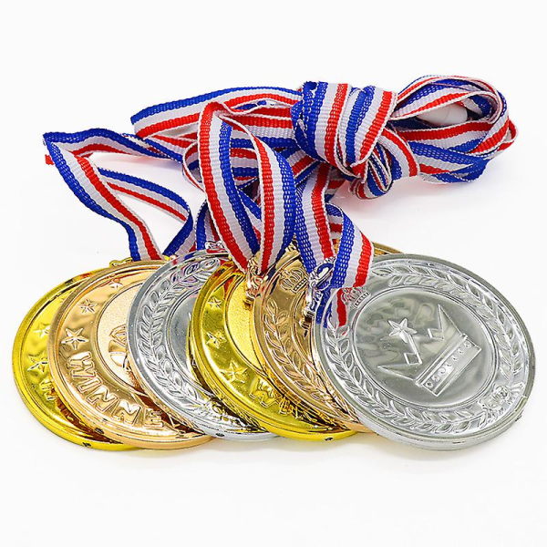 Vinnare metall guldmedaljer, set med 12 första pris medaljer, lämplig för sport, tävlingar och fester, 6,4 cm diameter med 27 cm band.