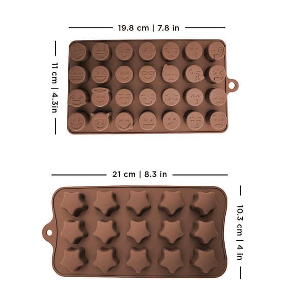 6 stk (Love Point + QQ Expression + Star + Swirl Flower + Pattern 1 + Shell) Silikonsjokoladeform - Brun | Sjokoladeform