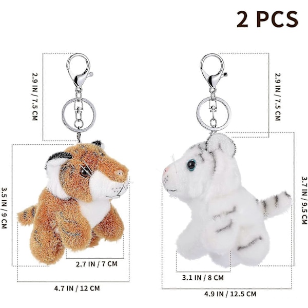 2 st Plush Nyckelring Fylld Djur Tiger Leksak Mjuk Djur Charm Nyckelring Söt Nyckelring för Barn Väska Handväska Ryggsäck