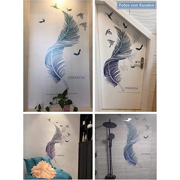 Dww-Blå Fjær Veggklistremerke (30 * 90cm) Dekorativ Veggklistremerke Fugler Moderne Plakat for Stue Soverom Kjøkken Gang Møbler Bad Kvadrat