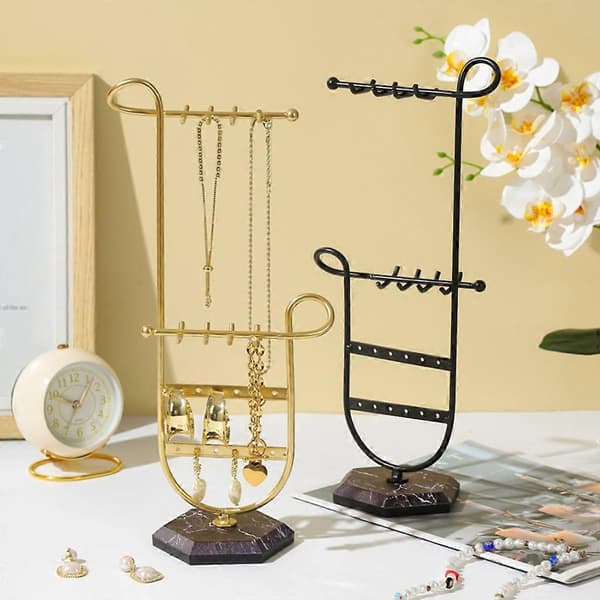 Örhänge Halsband Display Rack Multi-Level Bordsställ Smyckesorganisatör (Guld)