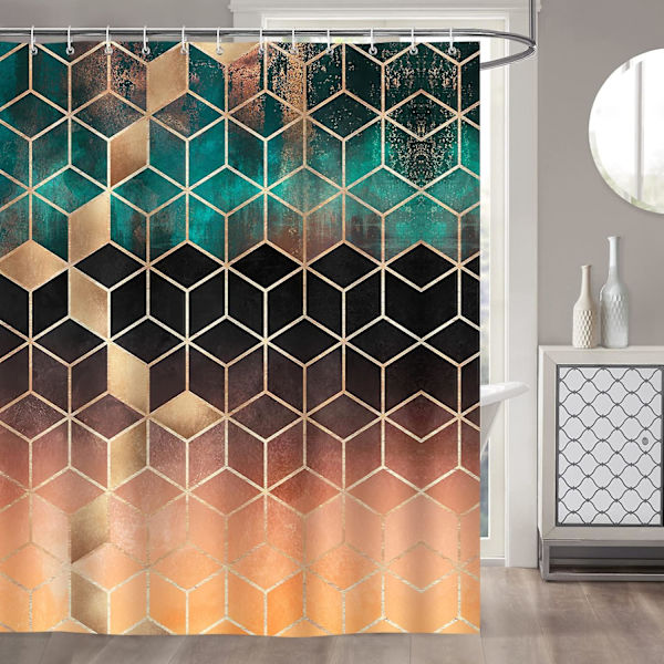 Geometrisk grøn marmor bruseforhæng 180 x 180 cm bruseforhæng polyester stof skimmelbestandigt vandtæt vaskbart badeforhæng med 12 kroge