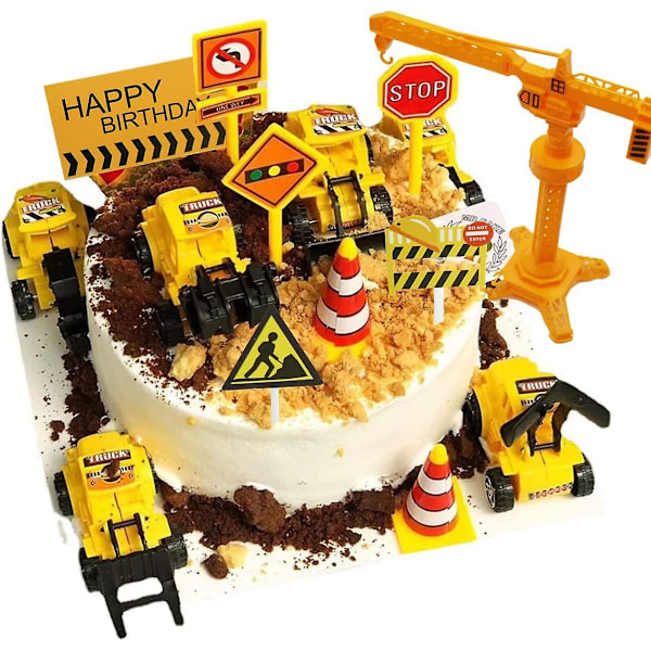 18 st Konstruktionstårtdekorationer Fordonstårtdekorationssats Grävmaskin Tornkran Cupcakes Dekoration Trafik- och Vägskylt Dekoration Grattis På Födelsedagen Fest