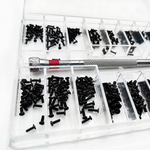 Dhrs 500 st Micro Tiny Reparations Screw Kit, med skruvmejsel, liten rostfri skruv sortimentssats, 18 storlekar, för glasögon, bärbar dator, smycken