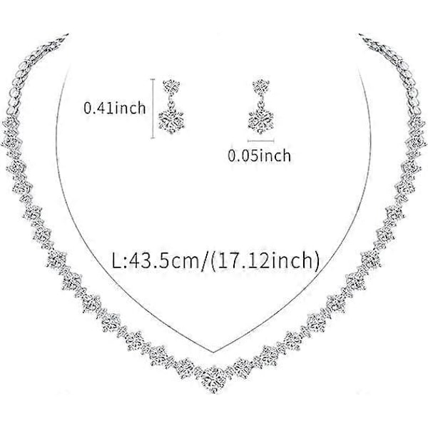 Vitguldpläterat Dam Cubic Zirconia Rundslipad CZ Bröllopshalsband och Örhängen Set för Brud Bröllop