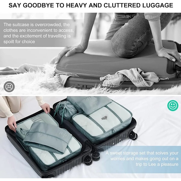 Resväska Packningskuber - 9-delars Resväska Packningskuber Lätt Resväska Organizer Set Bagage Packnings Organizer - Grå