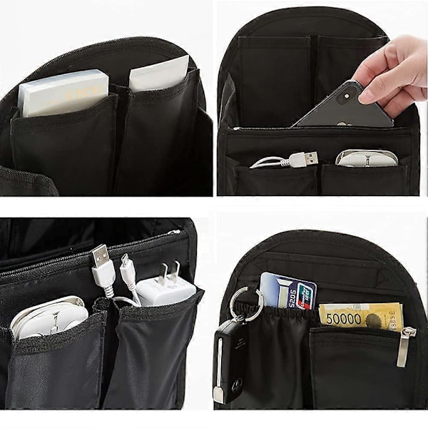 Mini Ryggsäcksorganiserare Insats Liten Väska Delare för Ryggsäck Handväska Lätt Nylon Axelväska Organiserare Insats, Svart