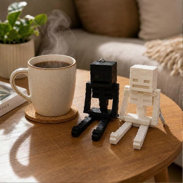 3D-printet skelet-nøglering med bevægelige led, PLA-materiale, med nøglering Black