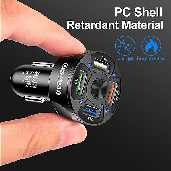 4-porters bil USB-lader hurtiglading 3.0 hurtiglading Qc 3.0 bil USB-laderadapter