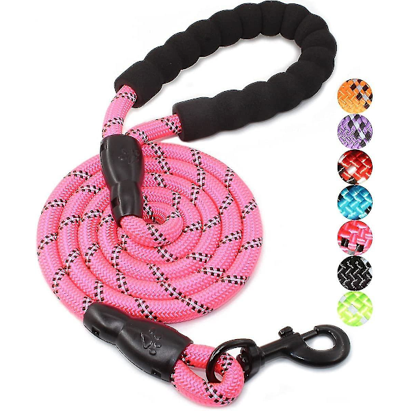 5 Ft Strong Dog Leash With Comfortable Padded Handle And Highly Reflective Threads For Small Medium And Large Dogs-pink