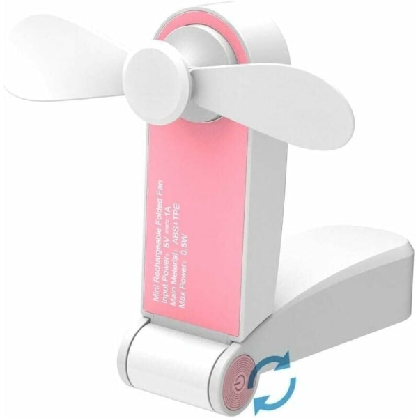 Kannettava mini taskutuuletin pöytätuuletin USB ladattava kotiin tai matkalle 2 nopeutta vaaleanpunainen pieni käsituuletin