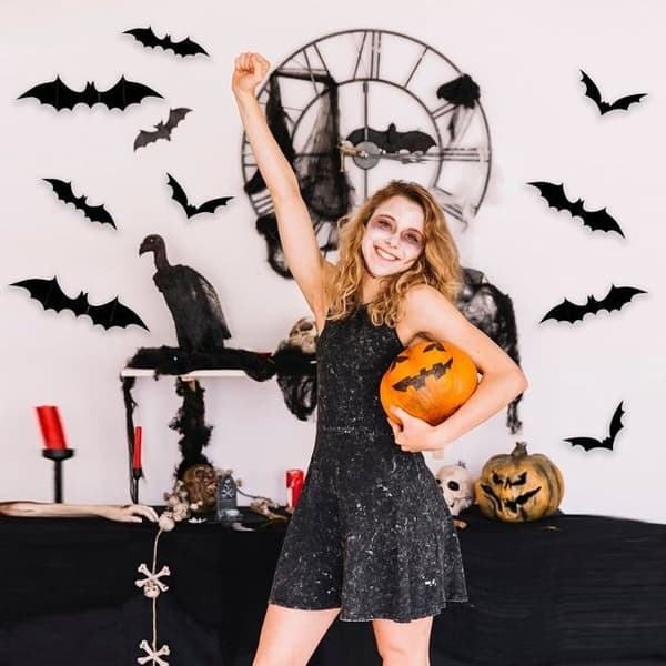 Halloweenpynt, pakke med 60 Halloween-flagermus, 3D-flagermuspynt