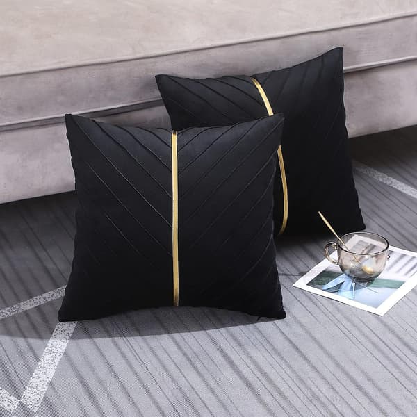 Sammetskuddar 18x18, 2-pack, Dekorativa Lyxiga Moderna Kuddfodral för Vardagsrum, Sovrum, Soffa, Säng med Guldläder