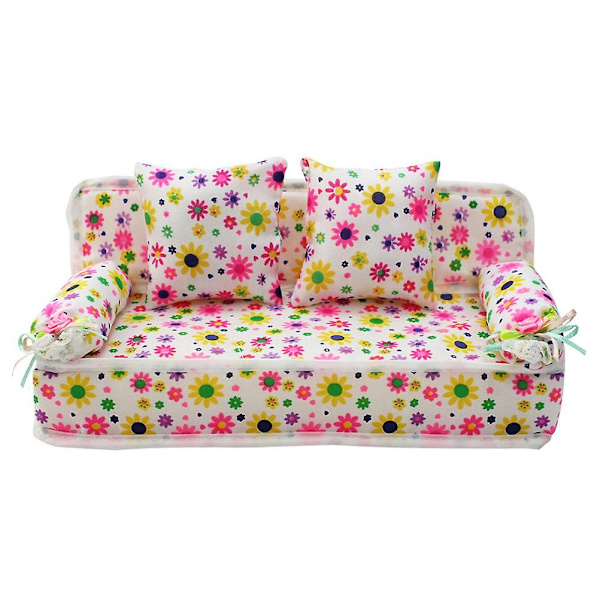 Børns Miniature Blomstersofa Mini Klud Blomsterprint Sofa med Puder Legetøj Dukkehus Møbler Legetøj