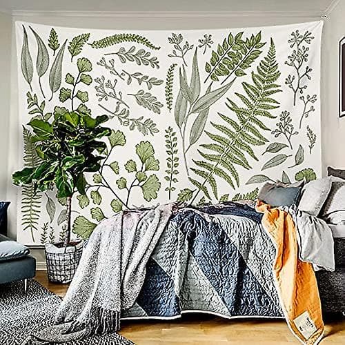Botanisk Polyesterväv Gobeläng Blommig Med Grön Vit Vårig Väggbonad, Daglig Dekorativ Gobeläng För Sovrum Vardagsrum Sovsal 60l X