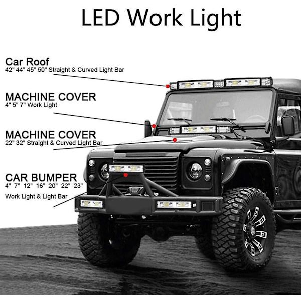2 x 12V 24V LED arbeidslys 16 LED 48W arbeidslys, IP67 vanntett dybde terreng arbeidslys for bil motorsykkel traktor lastebiler ATV SUV (48W)