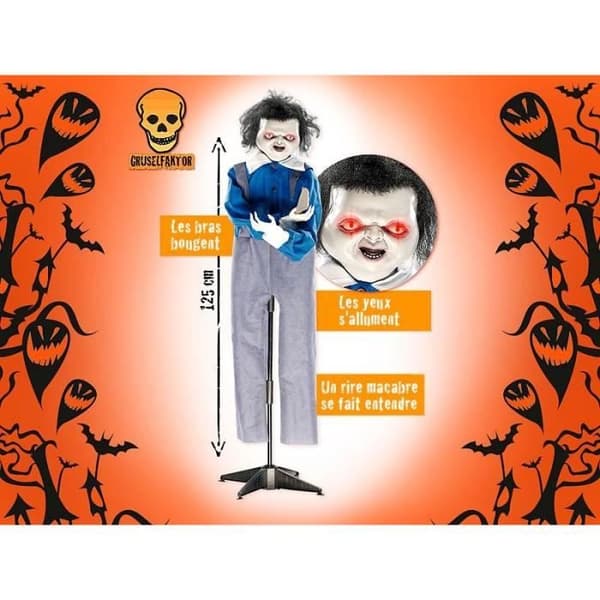Animert dukke - INFACTORY - 125 cm - Lysende øyne - Lydeffekter - Halloween-dekorasjon