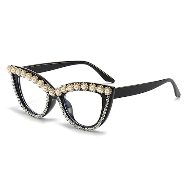 Diamond-Insert Fashion Solbriller Unike Fashionable Party Briller for Forestillinger（Pearl Blac White）