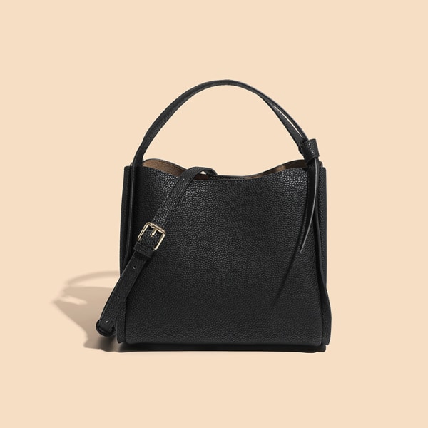 Bucket bag kvinnor - läder handväska axelväska svart