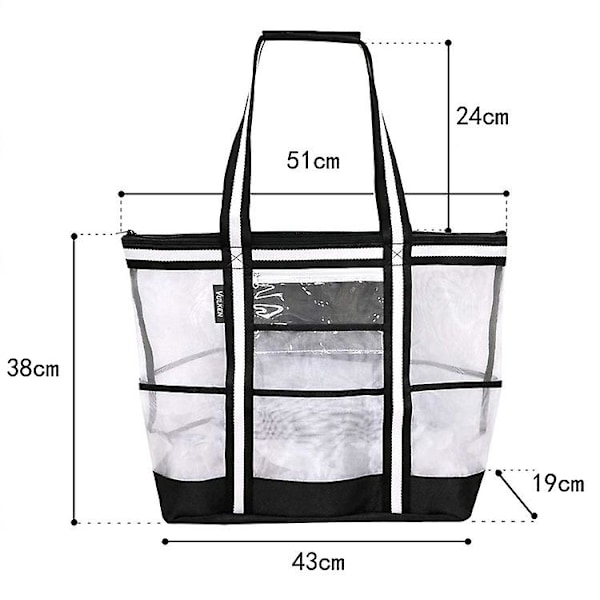 42l Extra Stor Mesh Strandväska. 9 Fack Topp Zip Tote Väska Axelväska