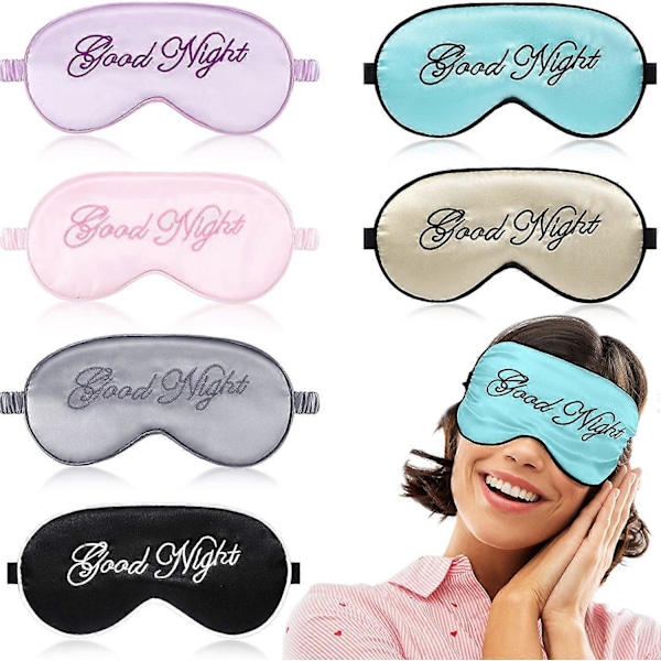 6 stycken sidenögonmasker för sömn, mjuka ögonbindel, satinögonmask, justerbar rem, ögonmask för sömn, ögonbindel för natten, ögonmask för kvinnor