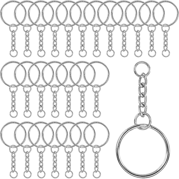 100 st Nyckelringsringar, 25 mm Nyckelring med Kedja Silver Nyckelring med Ringar Gåva