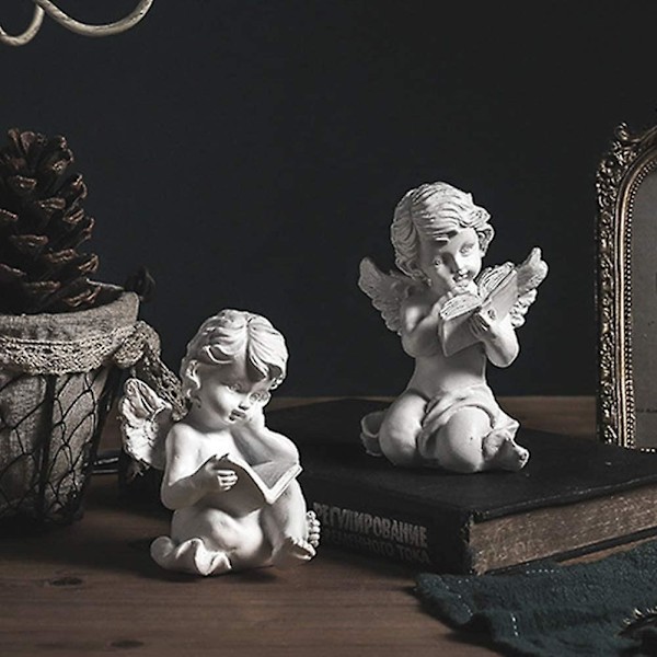 Englestatue, Cherub-vinger i harpiks, miniatyrfigur som leser en bok, hageminnesmerke