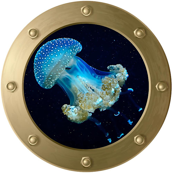 Dww-3D Submarine Porthole Wall Sticker - Jellyfish (Diameter: 29cm), Wall decoration, Children's room, Baby room, Bathroom