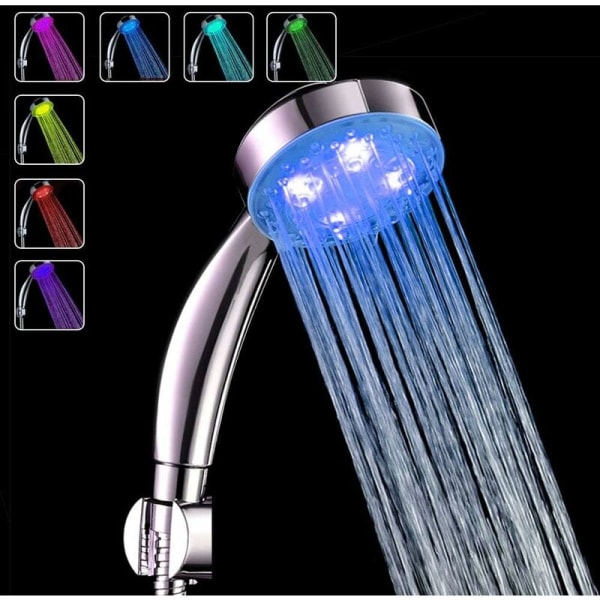 LED-färgskiftande duschmunstycke, 7-färgs handhållen LED-duschhuvud Badrumsduschhuvud, LED högtrycksvattenbesparande duschmunstycke,