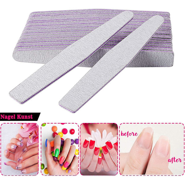 Dww-50 st nagelfilar - Grå/Lila, Dubbelsidig 100/180 Grit Professionell, Gel Grit För Manikyr, För Hemmabruk eller för Nagelsalonger Na
