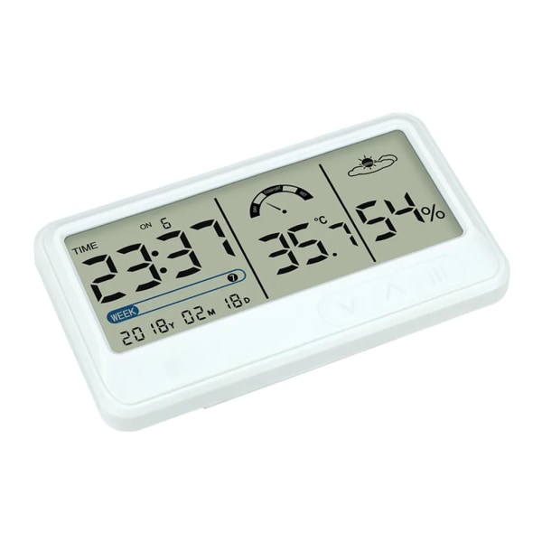 Bekväm temperatur- och luftfuktighetsklocka digital hygrometer inomhustermometer luftfuktighetsövervakning kalender LCD-skärm smart hem