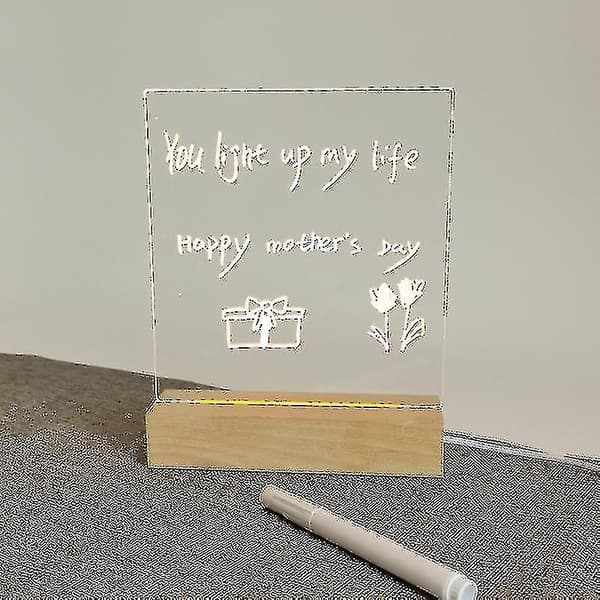 Led Akryl DIY Besked Nattelys Desktop Lysende Memo Note Board（trikromatisk lys）