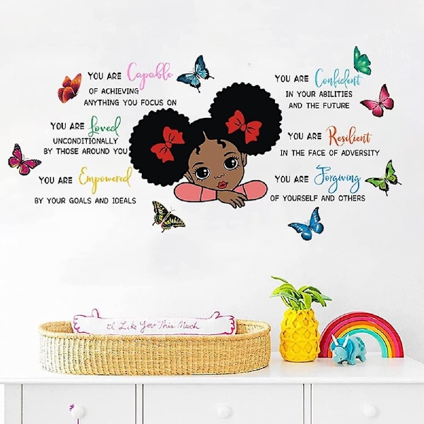 Black Girl Magic Väggdekal Fjäril Inspirerande Citat Väggdekor För Barn Sovrum Flickrum Lekrum